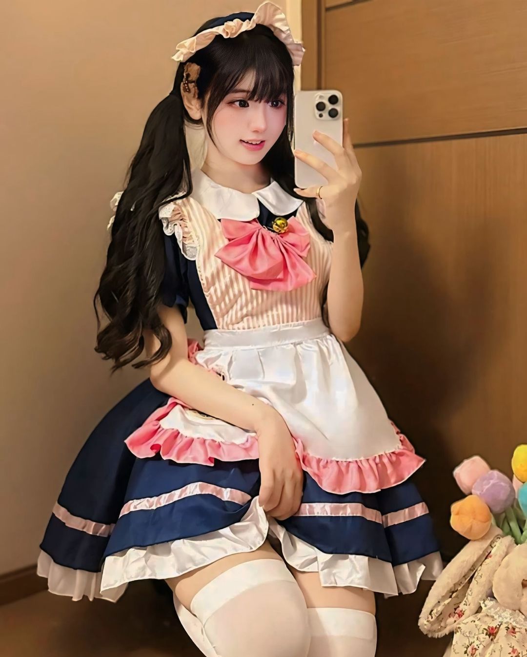 ชุดเมดแม่บ้าน ผ้ากันเปื้อนลายโลลิต้า (รุ่นสีน้ำเงิน)-2
