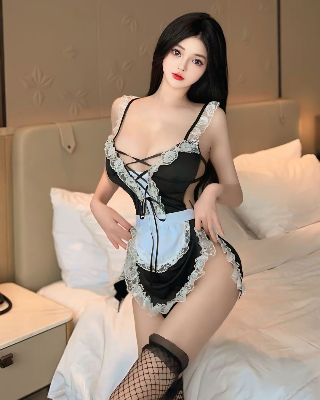 ชุดเมดคอสเพลย์แม่บ้านสุดเซ็กซี่ แต่งลูกไม้พร้อมผ้ากันเปื้อน-1