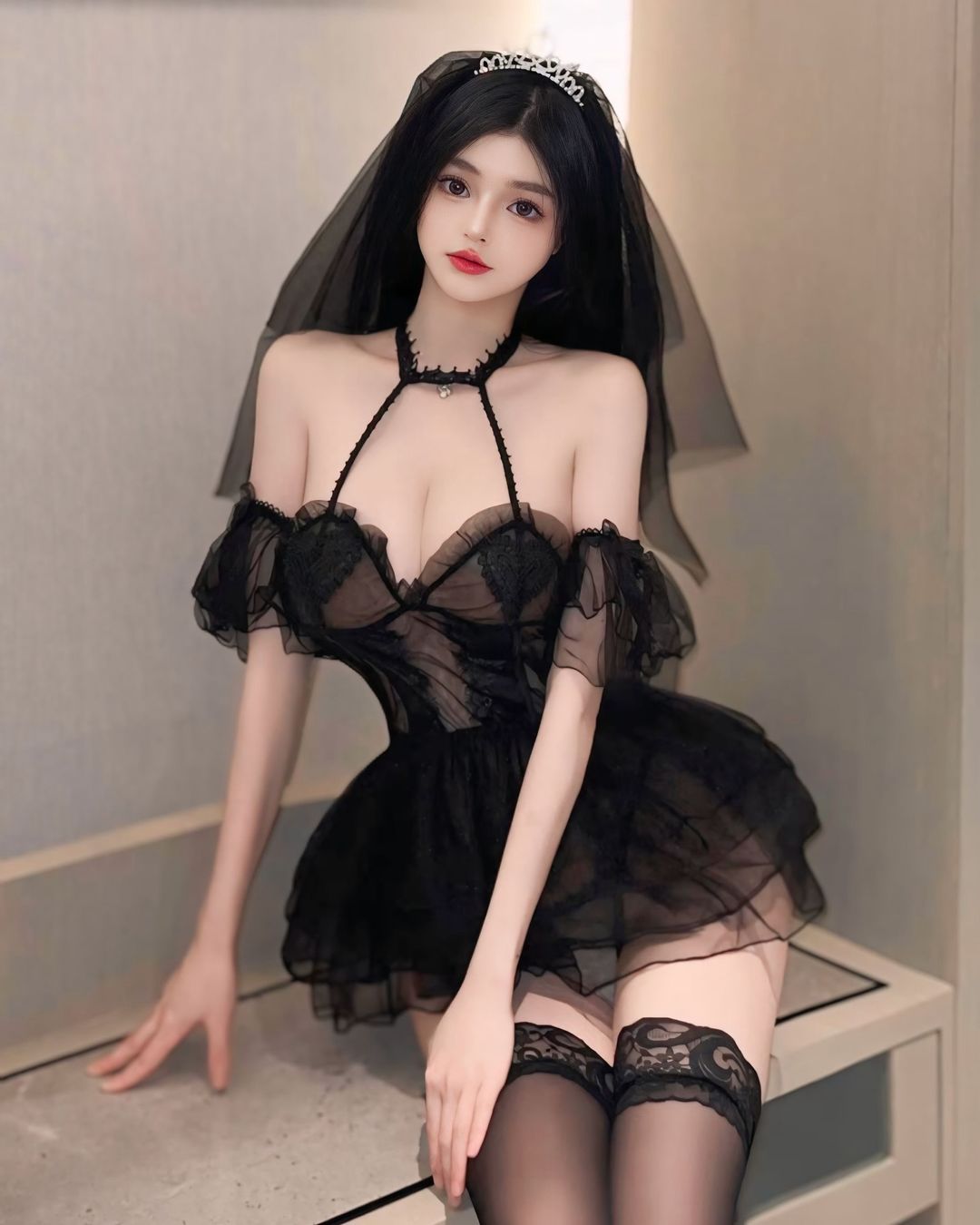 ชุดคอสเพลย์เจ้าสาวซีทรูพร้อมผ้าคลุมหัวสีดำสุดเซ็กซี่-1