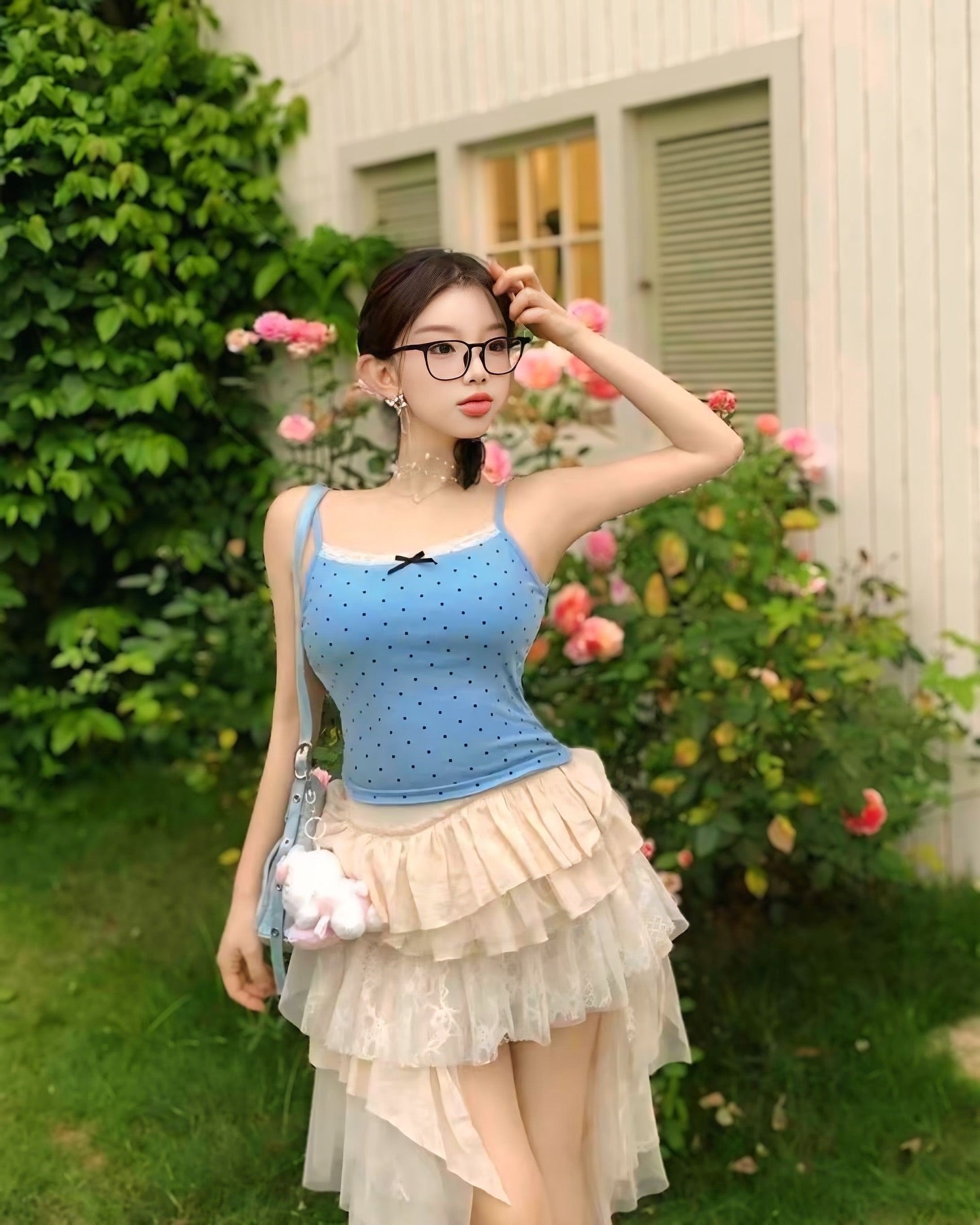 เสื้อสายเดี่ยวไหมพรม ลายจุดสุดน่ารัก-3