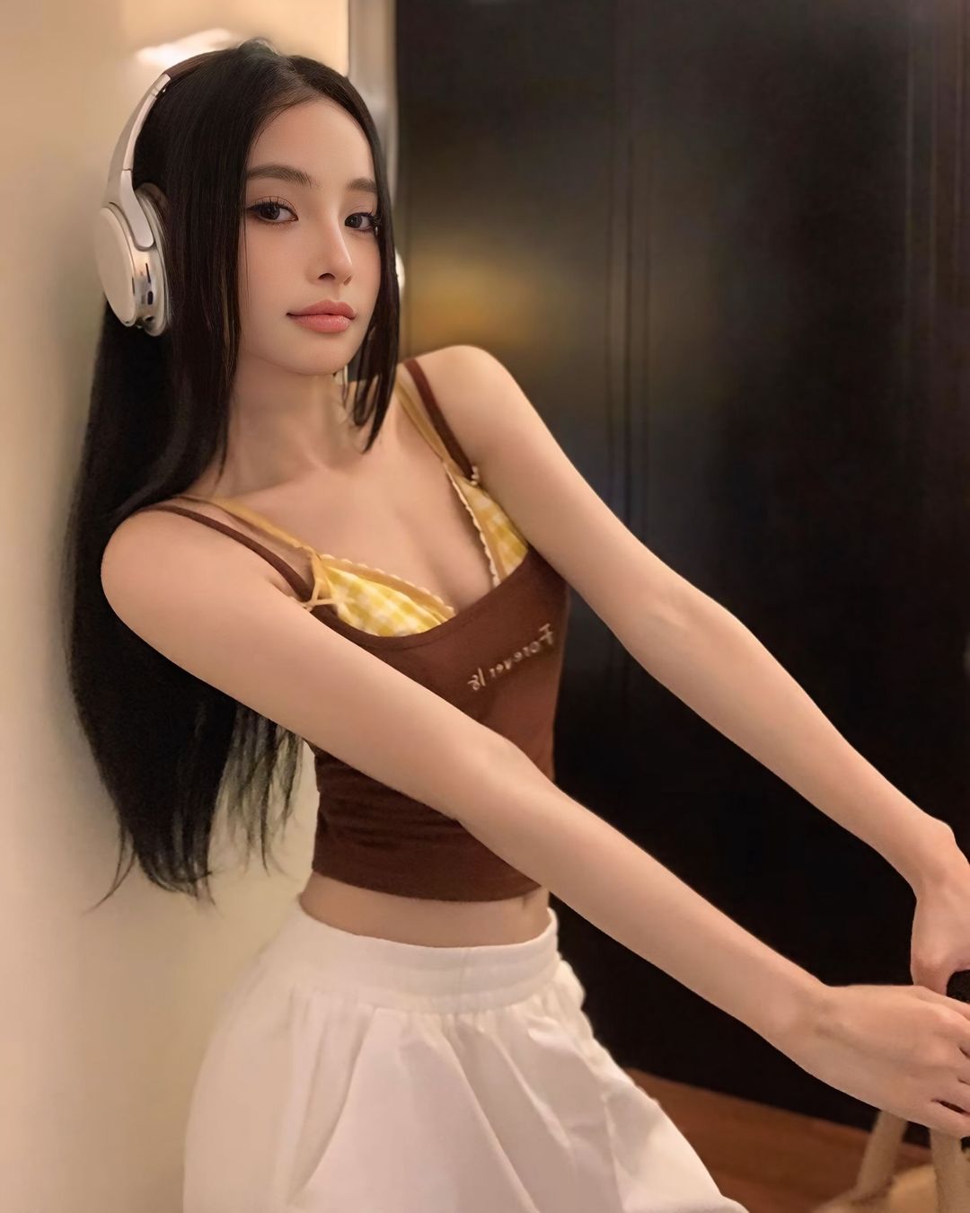 เสื้อสายเดี่ยวฟองน้ำในตัวลายสก็อต สไตล์สาวเวียดนาม-3