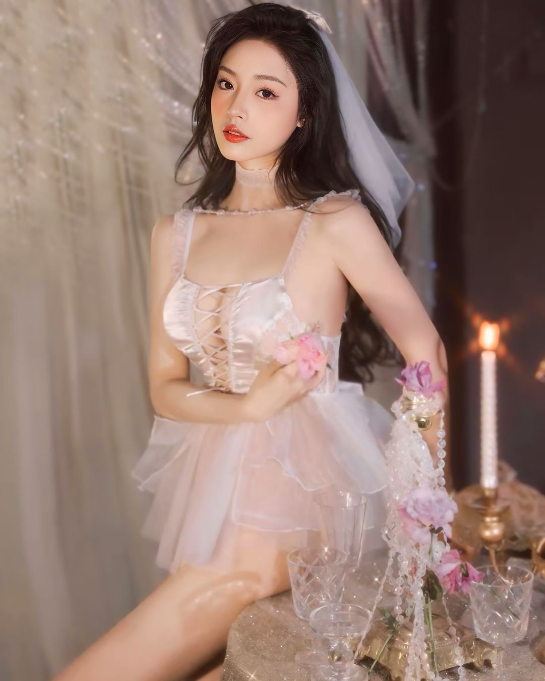 ชุดเจ้าสาวคอสเพลย์ กระโปรงฟูฟ่องพร้อมผ้าคลุม-2