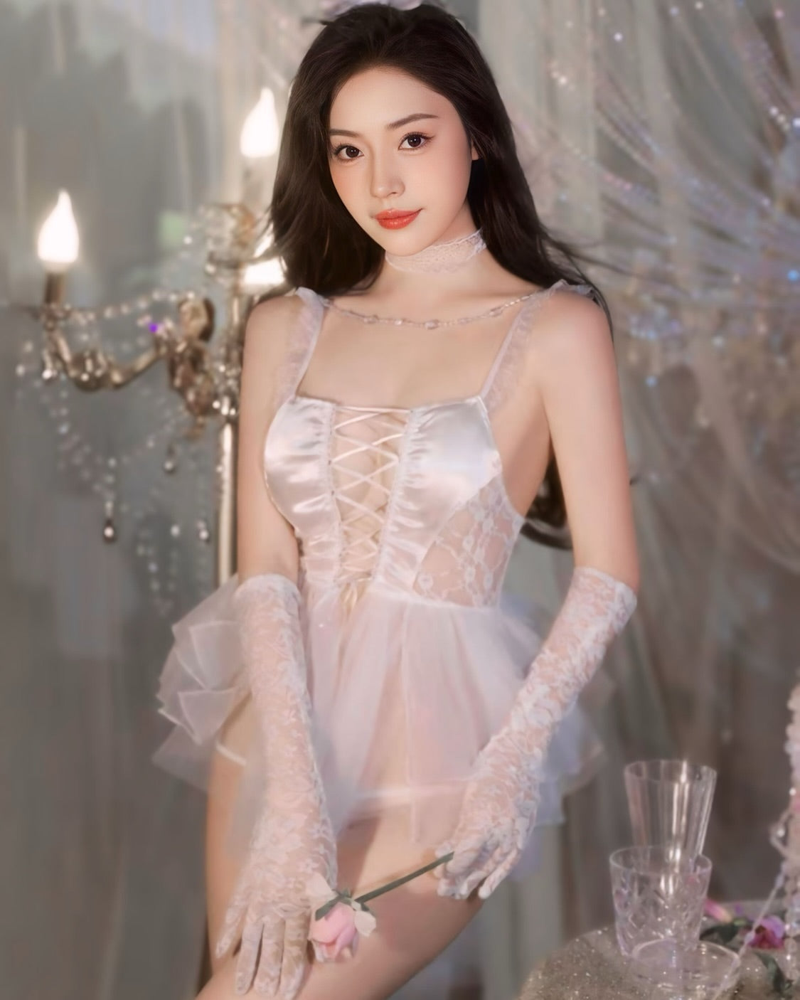 ชุดเจ้าสาวคอสเพลย์ กระโปรงฟูฟ่องพร้อมผ้าคลุม-3