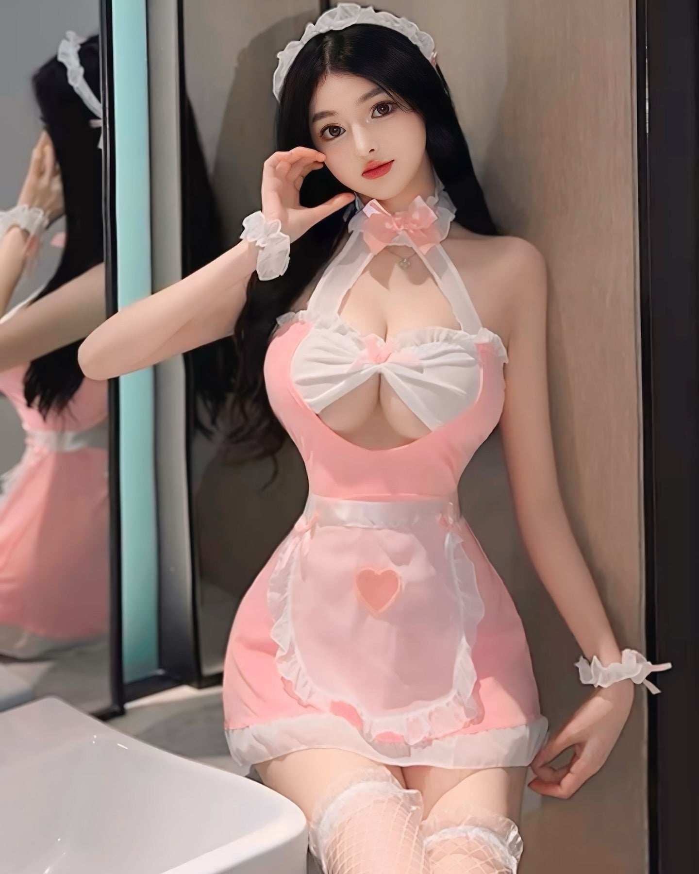 ชุดแม่บ้านคอสเพลย์สีชมพู สุดเร่าร้อน-2