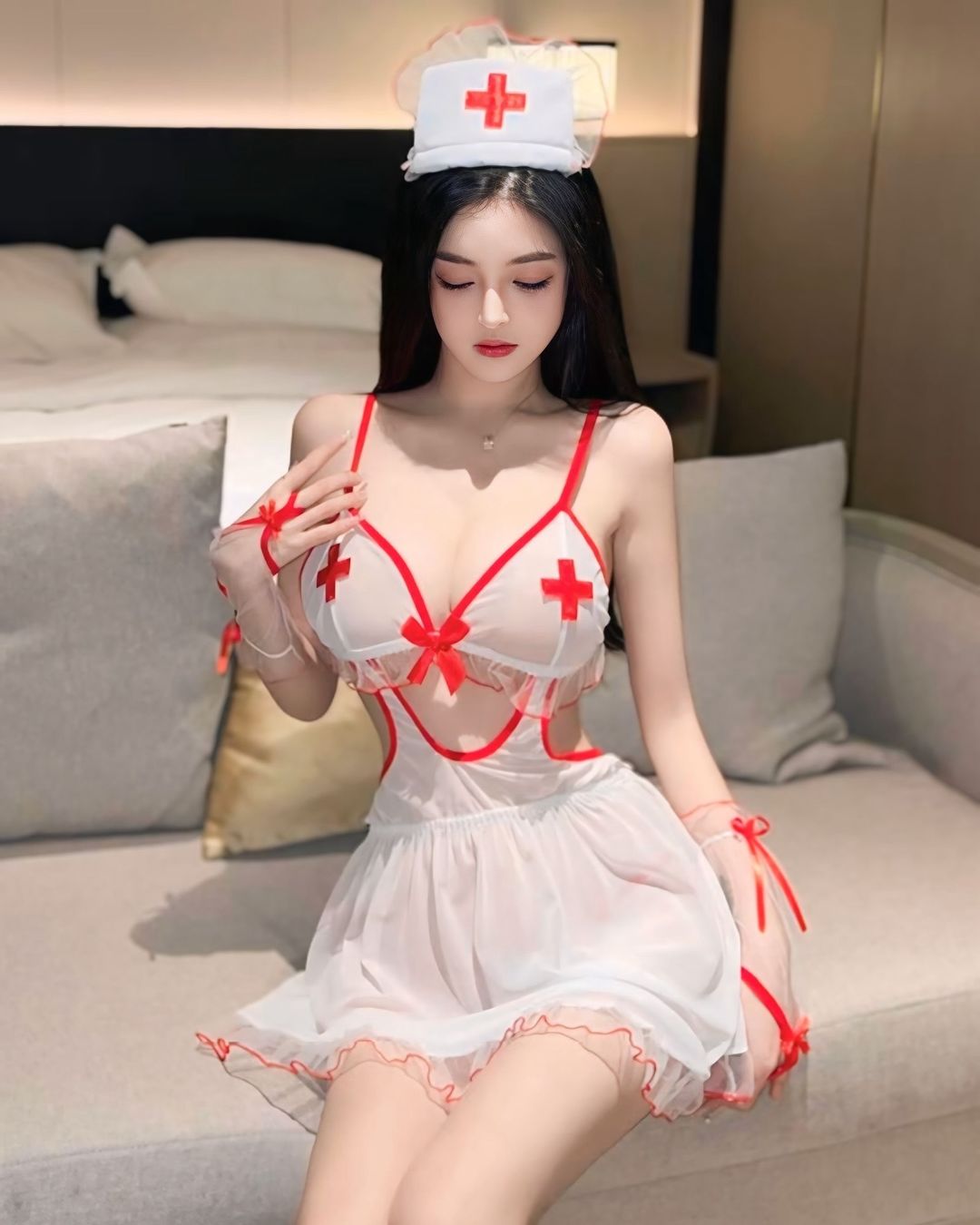 ชุดคอสเพลย์พยาบาลซีทรูเว้าเอว พร้อมปลอกข้อมือ-ที่คาดผม-3