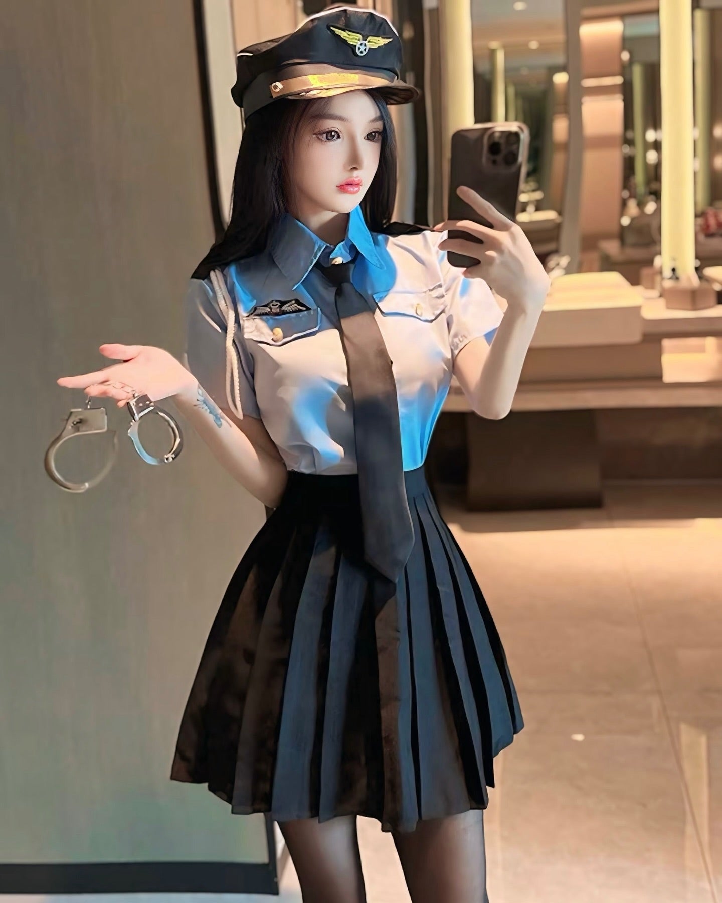 ชุดคอสเพลย์ตำรวจสาวสุดน่ารัก กระโปรงอัดพลีทพร้อมเนคไท-3
