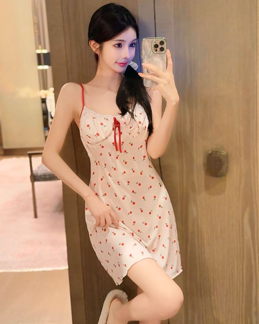 ชุดนอนเดรสกระโปรงลายดอกไม้ สุดน่ารักแฝงเสน่ห์เย้ายวน-3