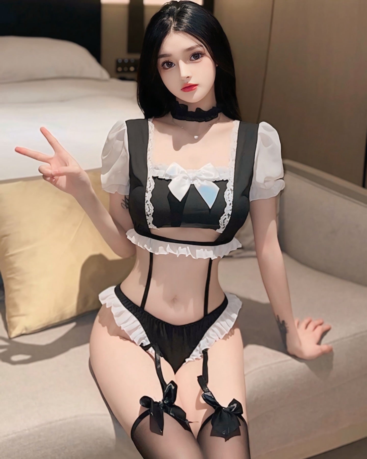 ชุดเมดคอสเพลย์แม่บ้านแขนตุ๊กตา เซ็ทเสื้อกางเกง-2