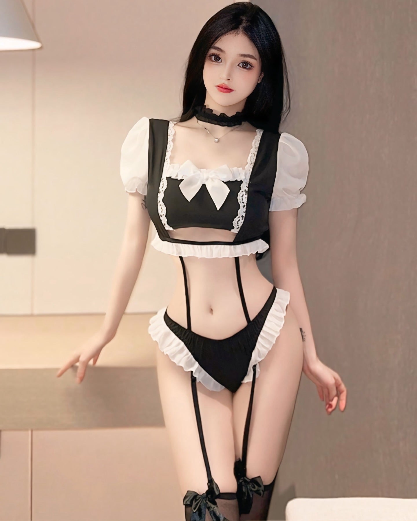ชุดเมดคอสเพลย์แม่บ้านแขนตุ๊กตา เซ็ทเสื้อกางเกง-3