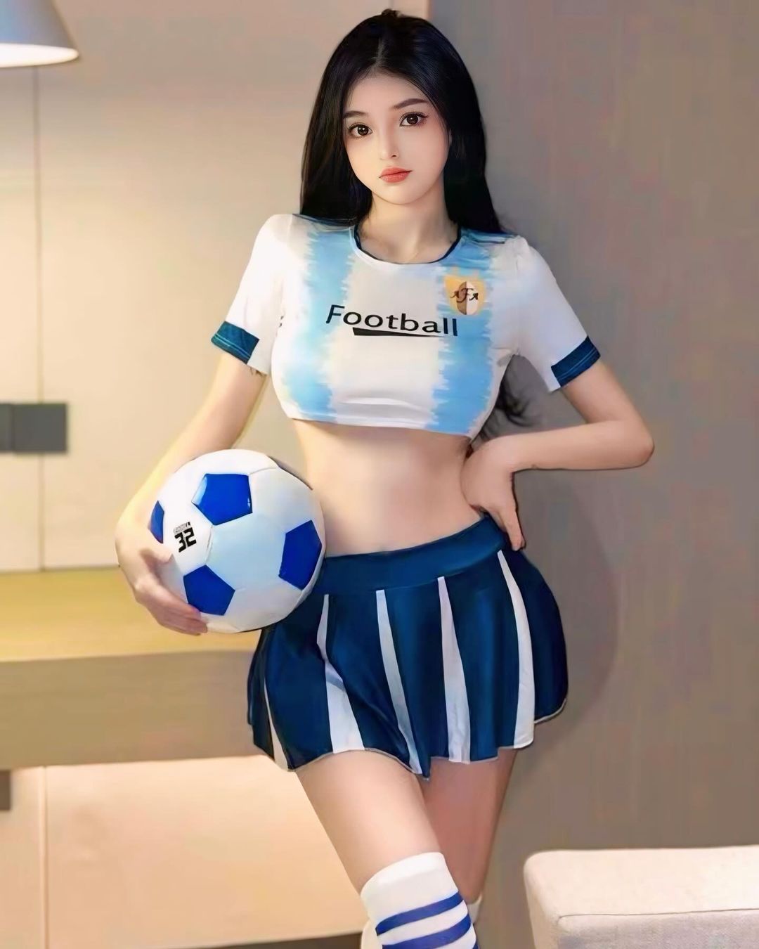 ชุดCosplayฟุตบอล เสื้อเอวลอย-กระโปรงเข้าเซ็ท-2
