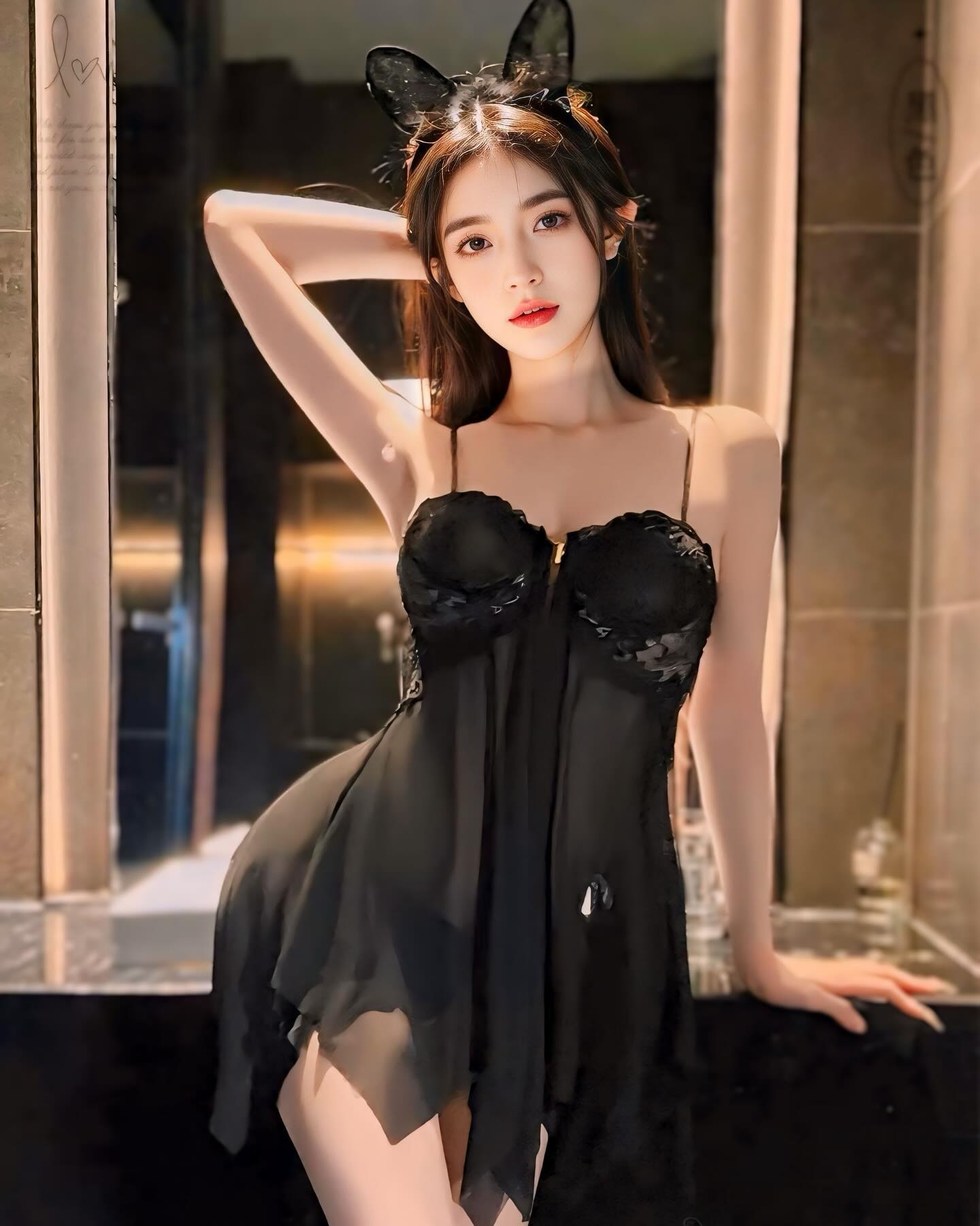 ชุดนอนเดรสสายเดี่ยวซีทรูกระโปรงสุดแซ่บ-1