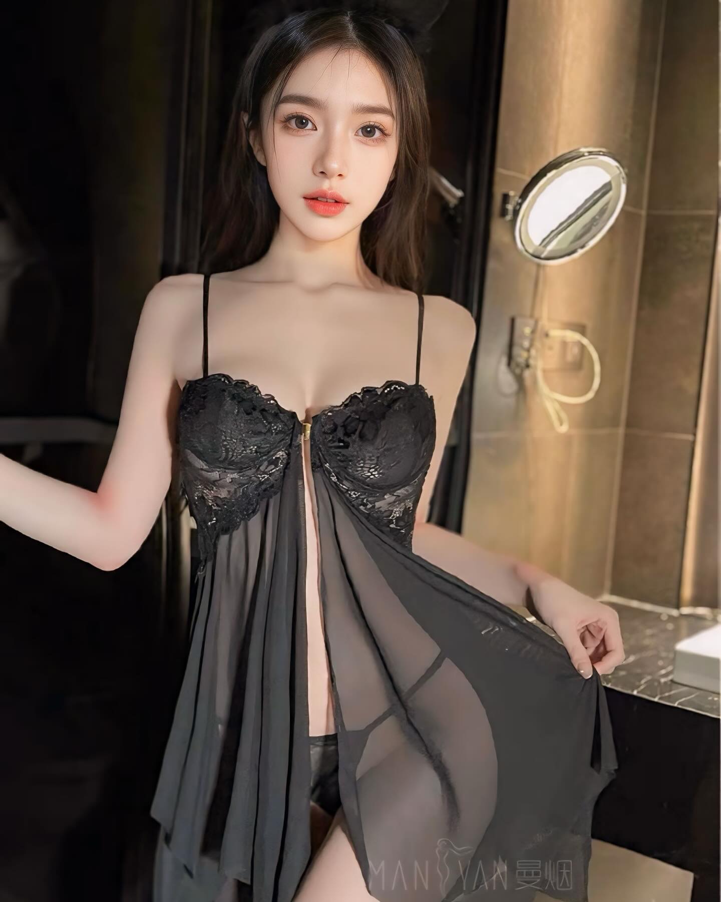 ชุดนอนเดรสสายเดี่ยวซีทรูกระโปรงสุดแซ่บ-2