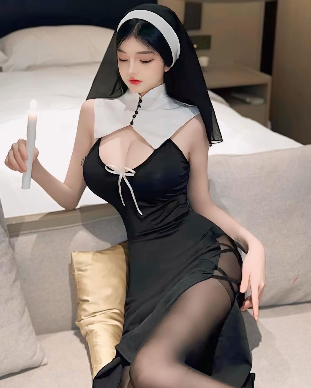 ชุดคอสเพลย์แม่ชีซิสเตอร์สุดแซ่บ พร้อมผ้าคลุมหัว-3