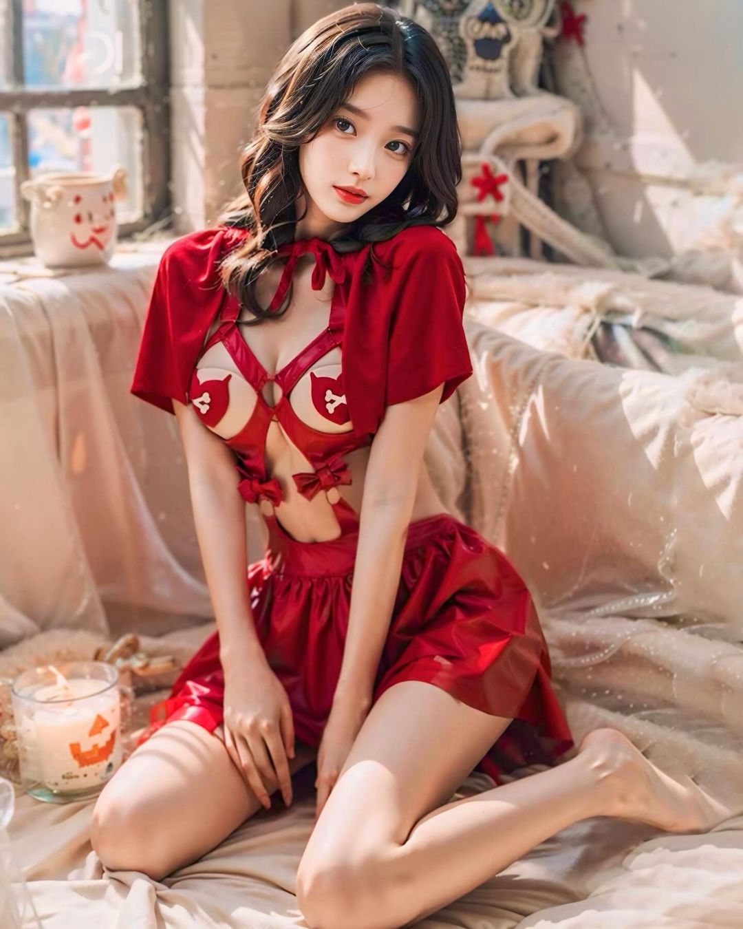 ชุดคอสเพลย์หนูน้อยหมวกแดงสุดเซ็กซี่ ผ้าหนังครบเซ็ต-3