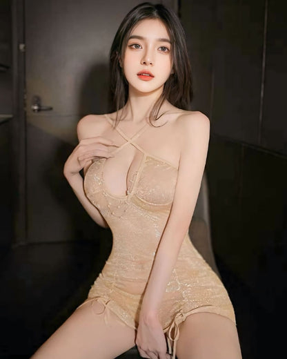 ชุดเดรสกระโปรง กลิตเตอร์แต่งไข่มุกงานซีทรูทั้งตัว-2