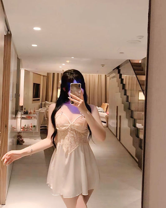 ชุดนอนเดรสผ้าซาตินกระโปรงทรงพลีสสุดน่ารัก-2