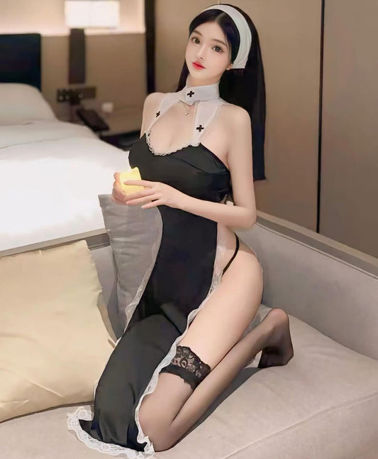 ชุดคอสเพลย์แม่ชีสุดเร่าร้อน ครบเซ็ทพร้อมผ้าคลุมหัว-2