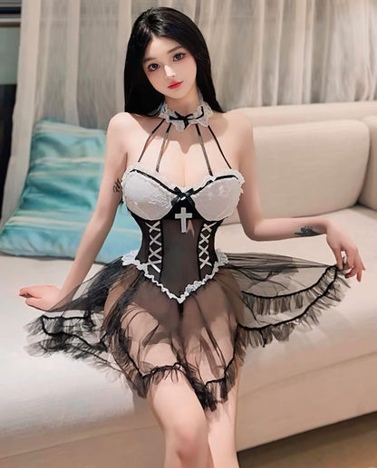 ชุดCosplayแม่ชีซิสเตอร์ งานกระโปรงผ้าชีฟองพร้อมปลอกคอ-3
