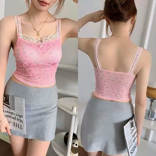 เสื้อสายเดี่ยวลายดอกไม้ พร้อมฟองน้ำในตัว-2