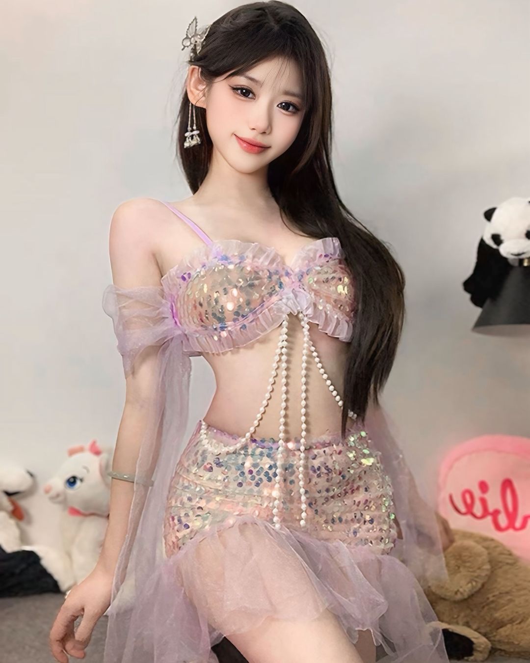 ชุดคอสเพลย์เมอร์เมดดีไซน์สุดพิเศษ บราติดกลิตเตอร์ผ้าชีฟอง-1