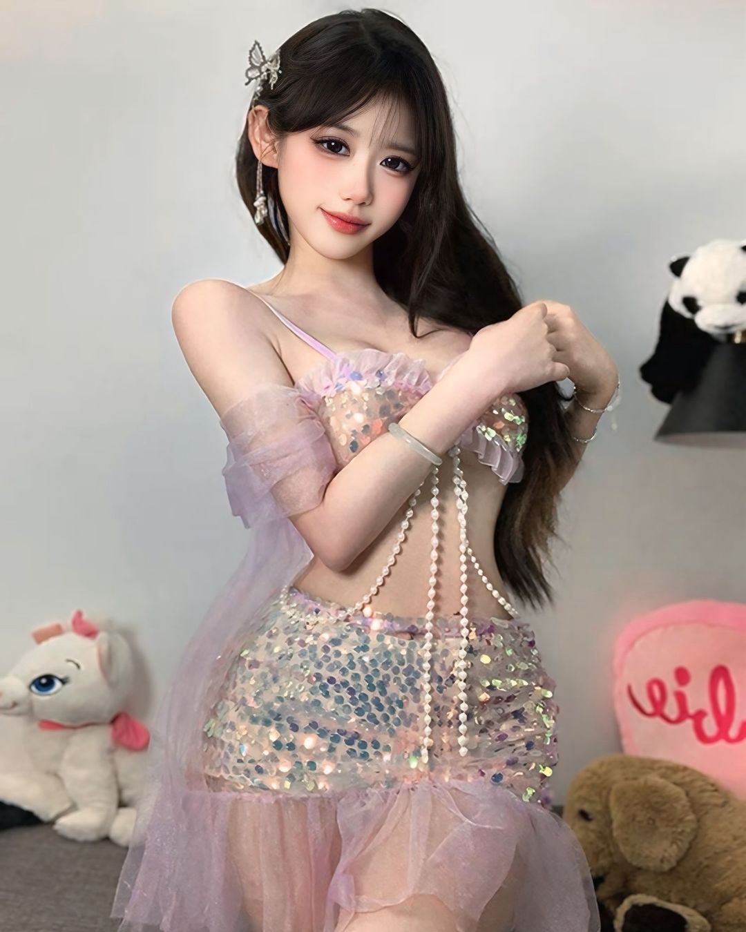 ชุดคอสเพลย์เมอร์เมดดีไซน์สุดพิเศษ บราติดกลิตเตอร์ผ้าชีฟอง-2